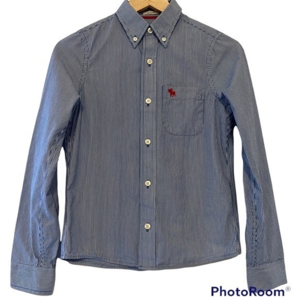 Abercrombie Kids Blue Stripe Long Sleeve Button Down Shirt Muscle Fit Cotton XL